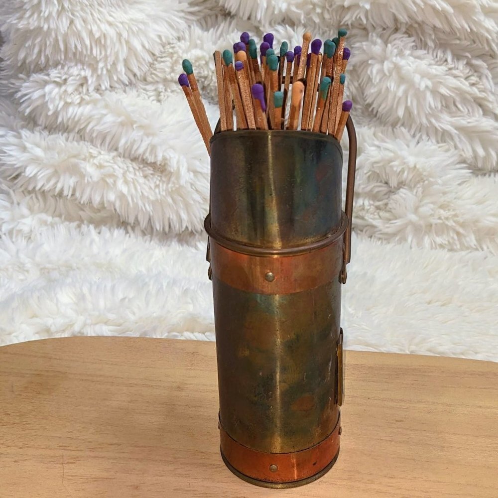 Vintage Copper & Brass Match Holder with Striker - Picture 4 of 8